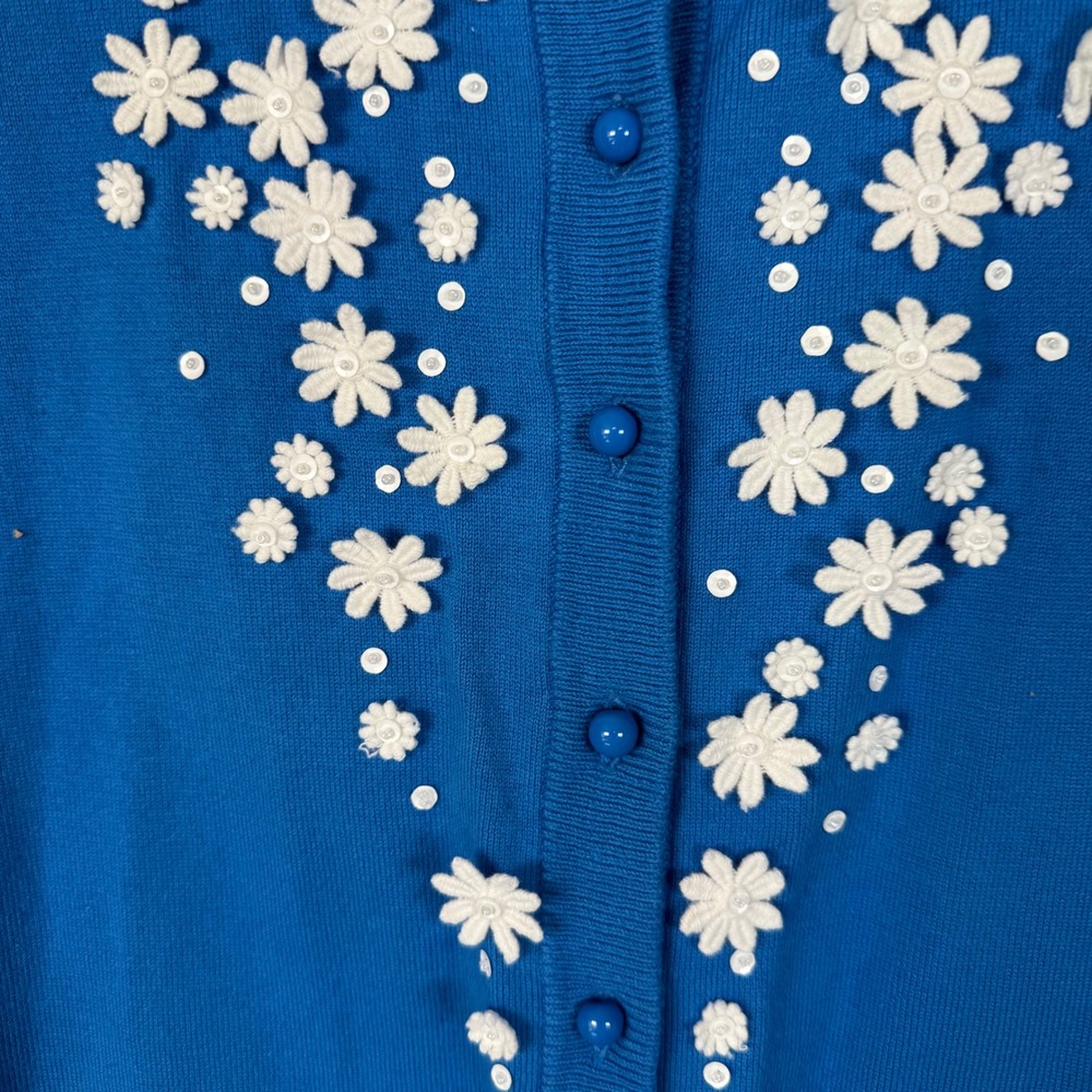 Charter Club NWT Blue Belle Summer Splash Floral Applique 3/4 Sleeve Cardigan 2X - Picture 3 of 9